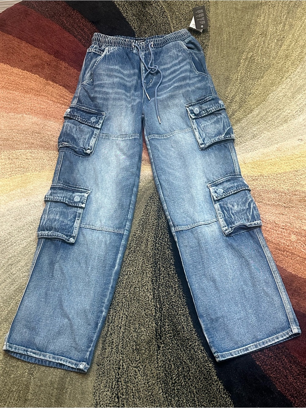 Forever 21 Men's Washed Blue Denim Cargo Pants
